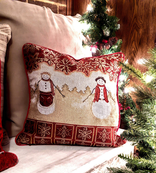 Mr. and Mrs. Snowman Couple Woven Tapestry Christmas Pillow Cover – view 2