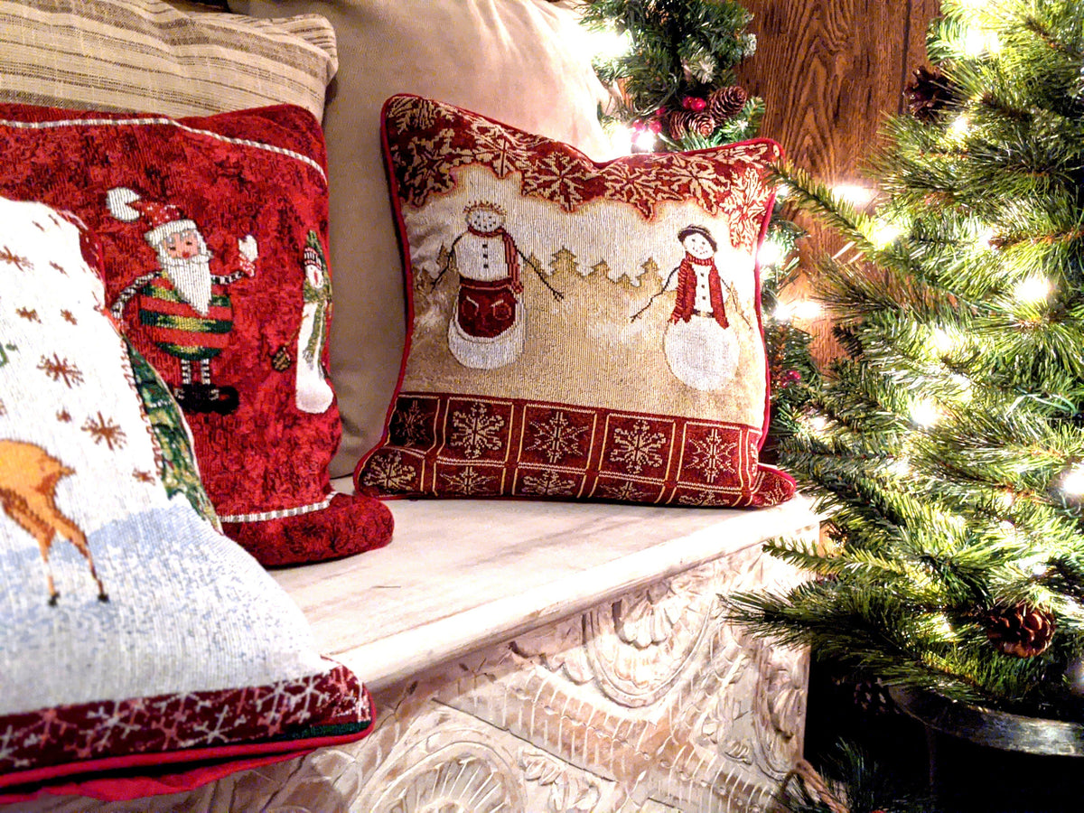 Mr. and Mrs. Snowman Couple Woven Tapestry Christmas Pillow Cover – view 9