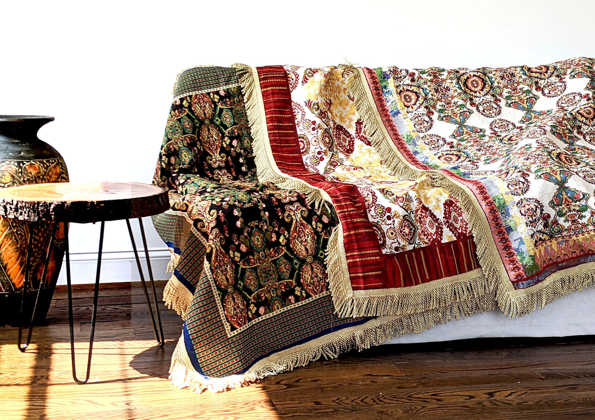 Elegant Burgundy Ornate Paisley Woven Tapestry Tablecloth – view 10