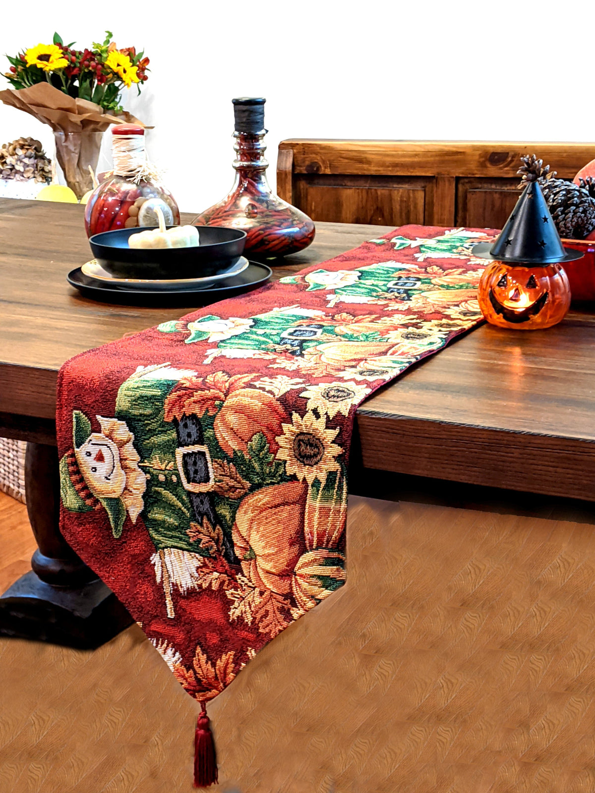 Pumpkin Patch Scarecrow Autumn Harvest Woven Tapestry Table Runner – view 5