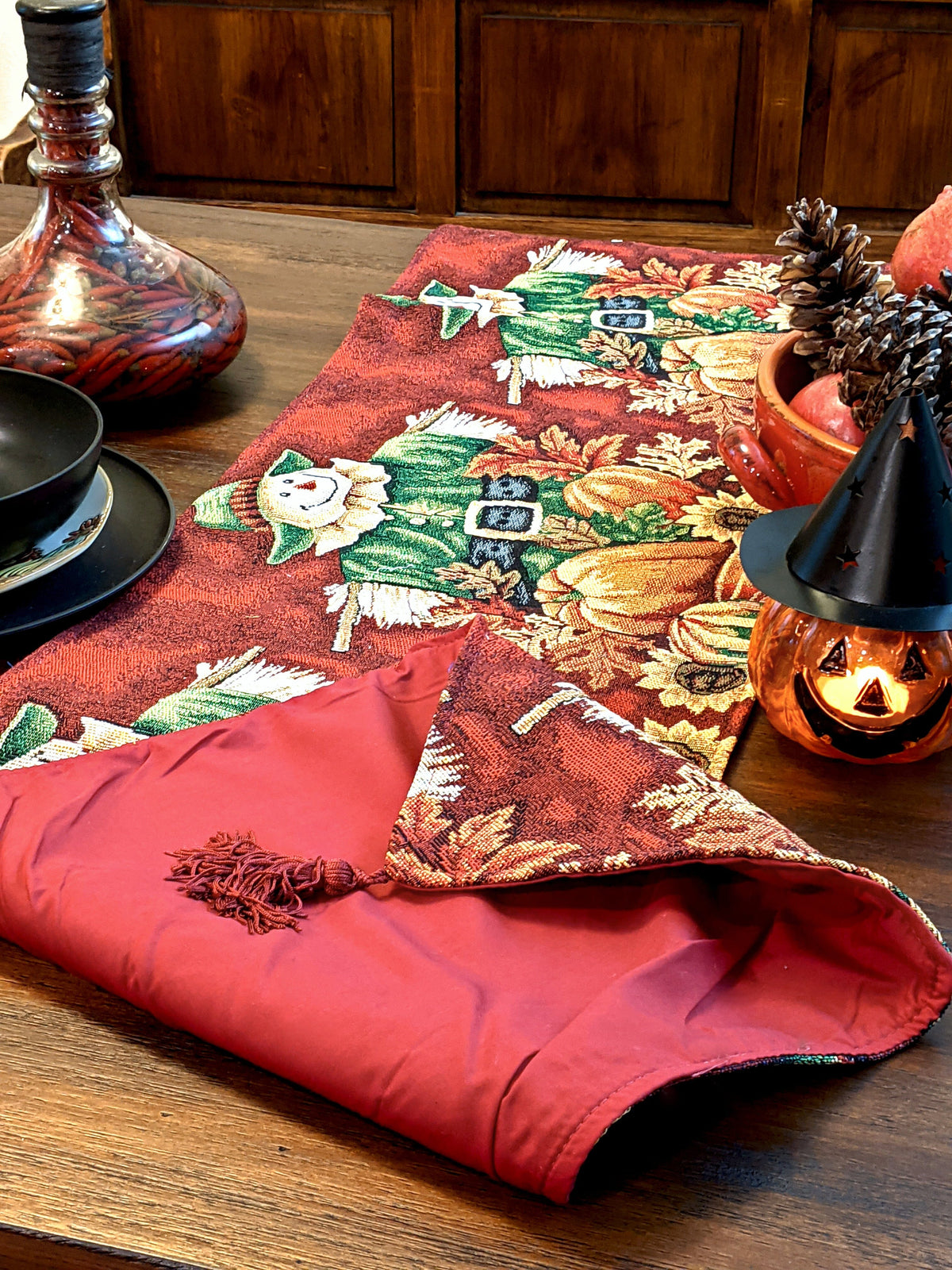 Pumpkin Patch Scarecrow Autumn Harvest Woven Tapestry Table Runner – view 4