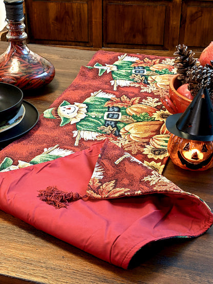 Pumpkin Patch Scarecrow Autumn Harvest Woven Tapestry Table Runner – view 4