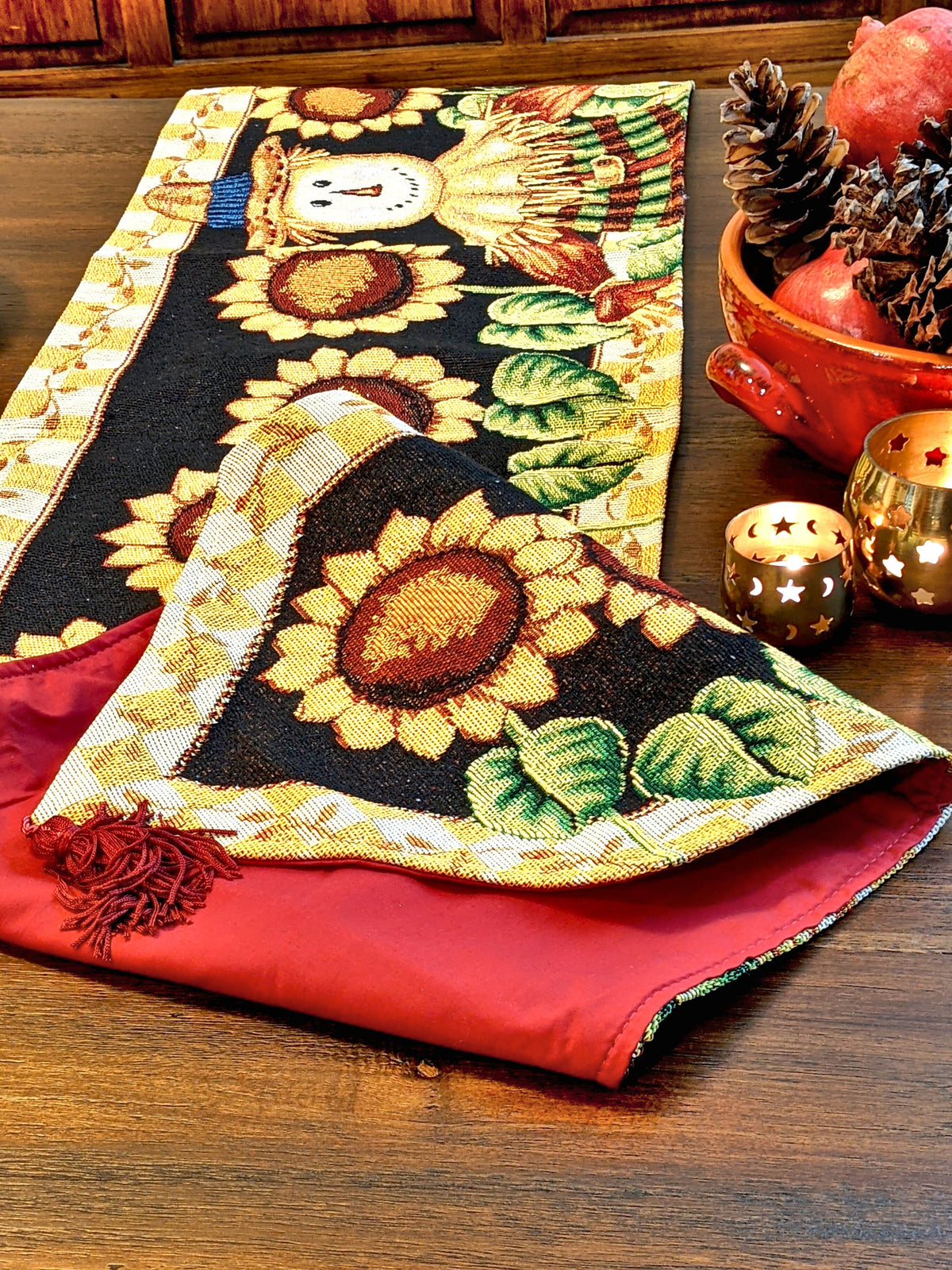 Sunflower Field Scarecrow Autumn Harvest Woven Tapestry Table Runner – view 4