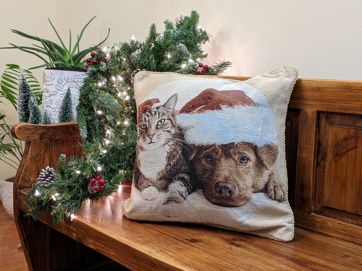 Christmas Dog and Cat Woven Tapestry Throw Pillow Cover, 18 x 18 – view 16