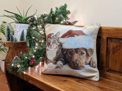 Christmas Dog and Cat Woven Tapestry Throw Pillow Cover, 18 x 18 – view 16