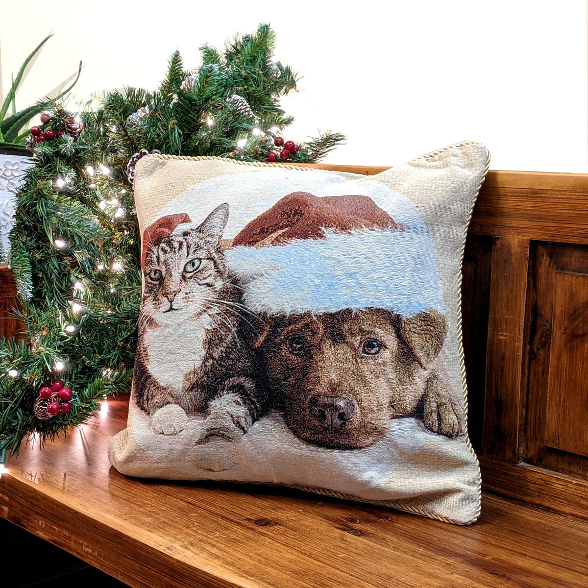 Christmas Dog and Cat Woven Tapestry Throw Pillow Cover, 18 x 18 – view 4