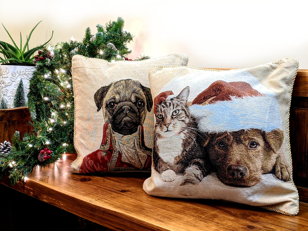 Christmas Dog and Cat Woven Tapestry Throw Pillow Cover, 18 x 18 – view 12
