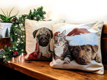 Christmas Dog and Cat Woven Tapestry Throw Pillow Cover, 18 x 18 – view 12