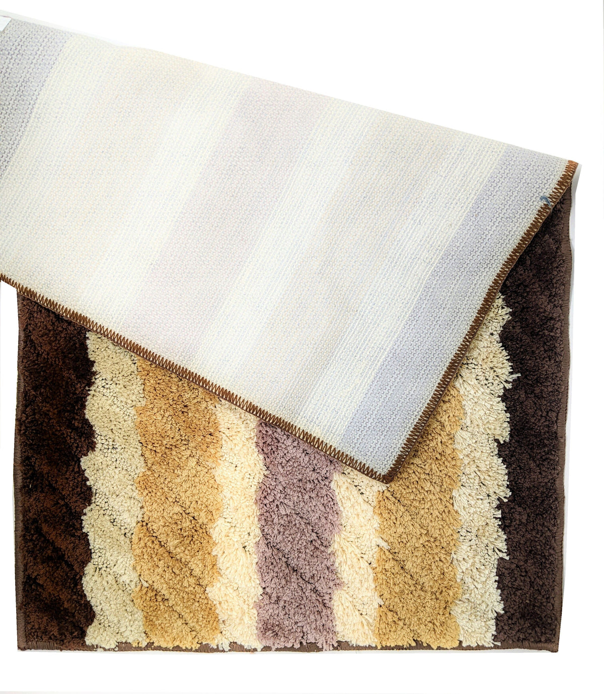 Polyester Microfiber Striped Bathroom Rug, 20x32 Inch, Beige