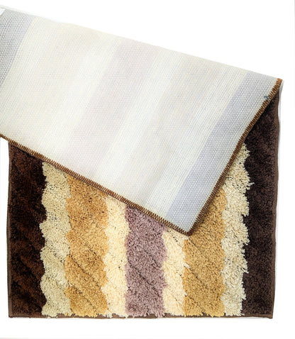 Polyester Microfiber Striped Bathroom Rug, 20x32 Inch, Beige