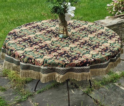 Elegant Black Ornate Paisley Woven Tapestry Tablecloth – view 7