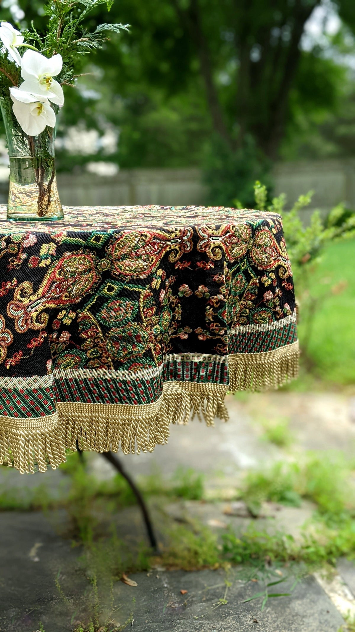 Elegant Black Ornate Paisley Woven Tapestry Tablecloth – view 11
