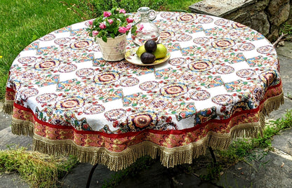 Elegant Ivory Ornate Paisley Woven Tapestry Tablecloth – view 8