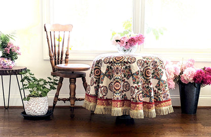 Elegant Ivory Ornate Paisley Woven Tapestry Tablecloth – view 4