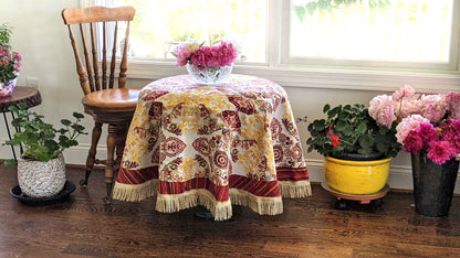 Elegant Burgundy Ornate Paisley Woven Tapestry Tablecloth – view 3
