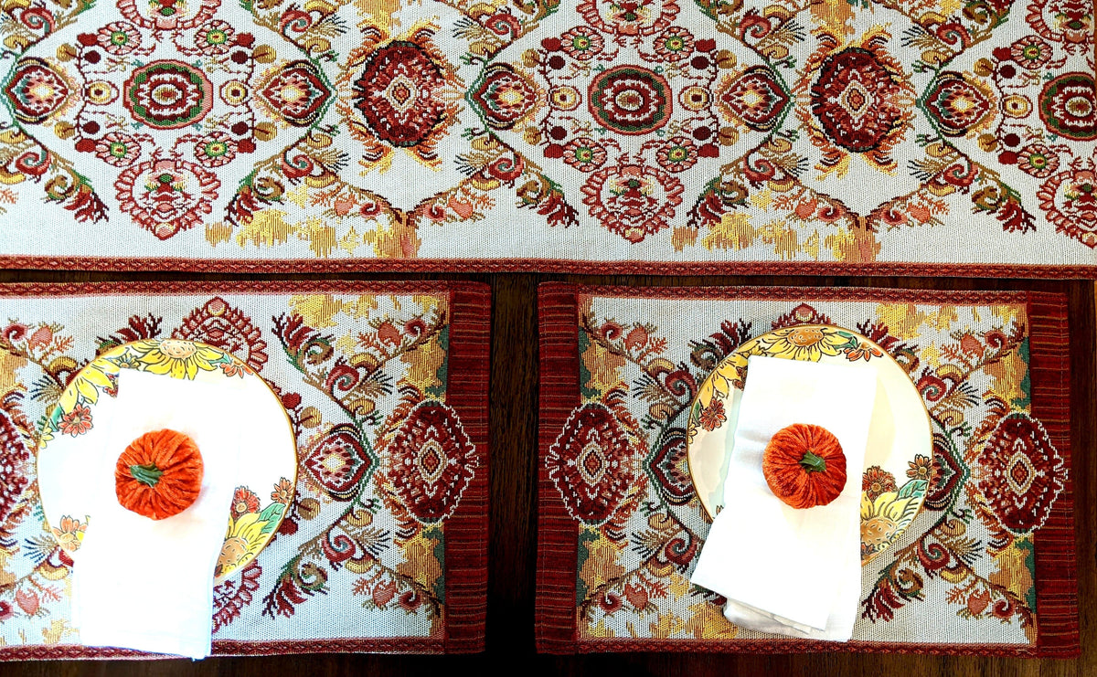 Elegant Burgundy Ornate Paisley Woven Tapestry Table Runner – view 9