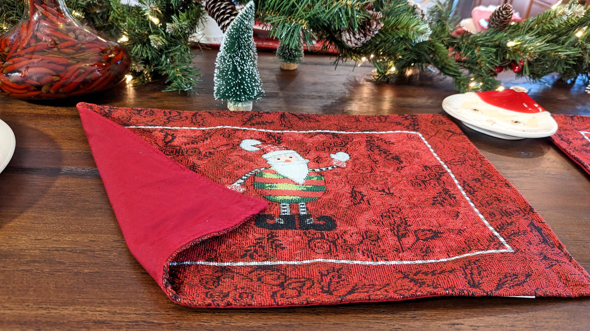 Red Woven Tapestry Christmas Placemat Set with Santa Claus and Snowman – view 6