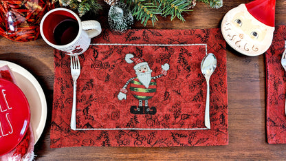 Red Woven Tapestry Christmas Placemat Set with Santa Claus and Snowman – view 5