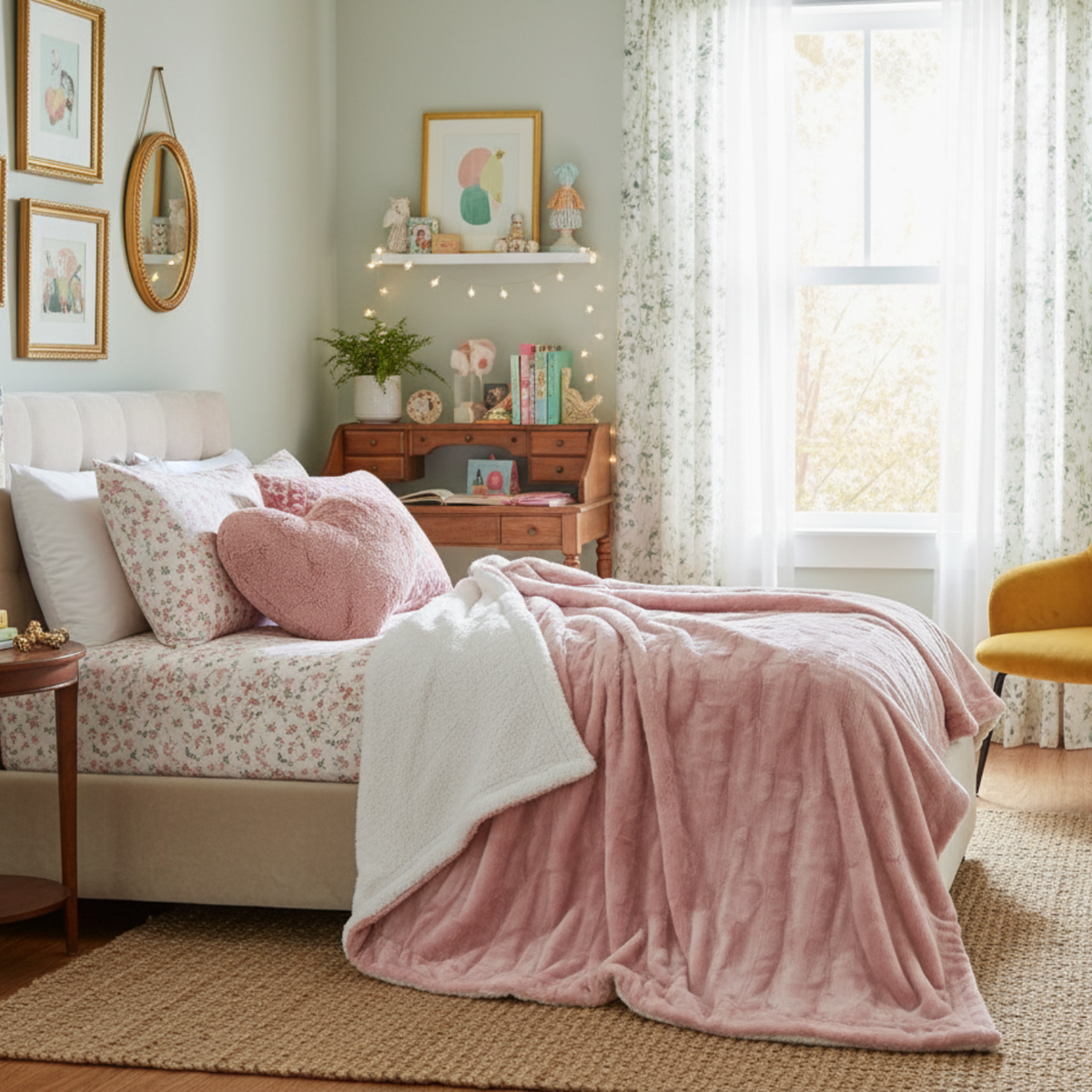 Dusty Rose Pink Faux Fur and Sherpa Throw Blanket – view 3