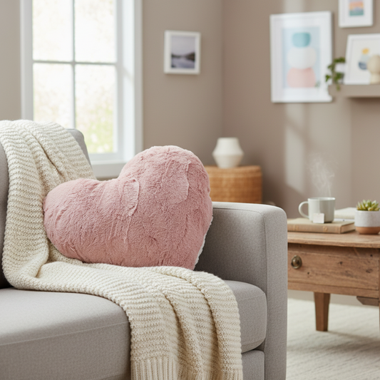 Dusty Rose Faux Fur Heart Throw Pillow