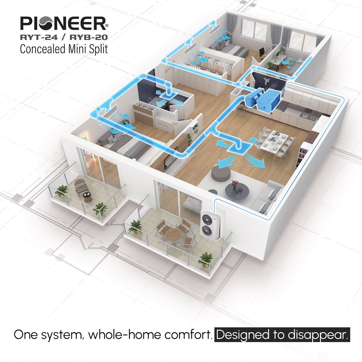 Pioneer Quantum Ultra 48,000 BTU 17 SEER2 230V Slim-Duct Ceiling Concealed Mini-Split Air Conditioner Inverter Heat Pump Full Set – view 2