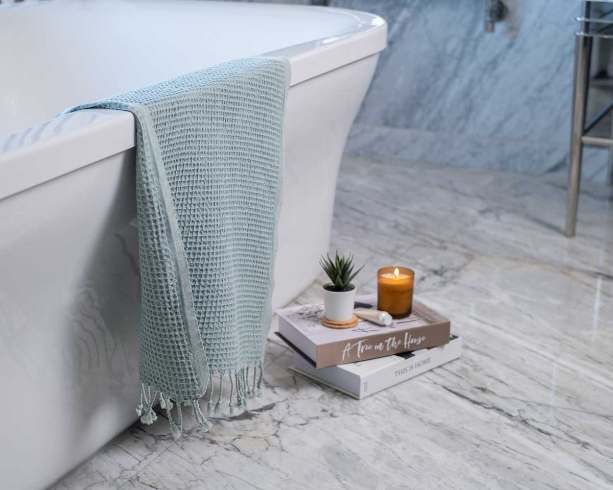 Waffle Weave Organic Cotton Turkish Towel, Stone Washed Bath and Hand – view 26