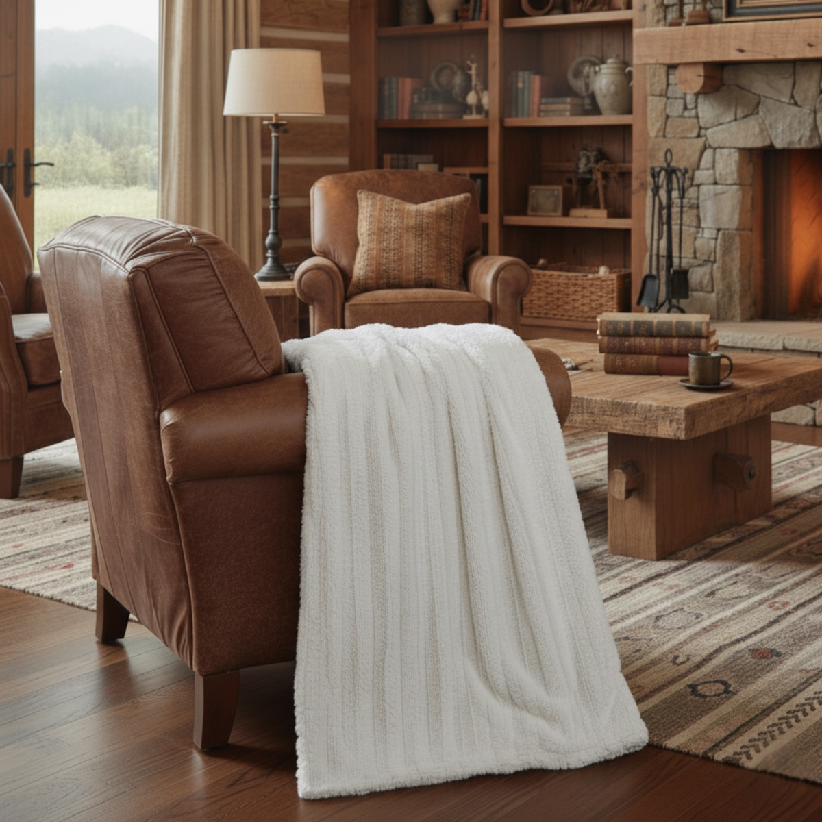 Polar Ivory White Faux Fur and Sherpa Throw Blanket, Reversible – view 5