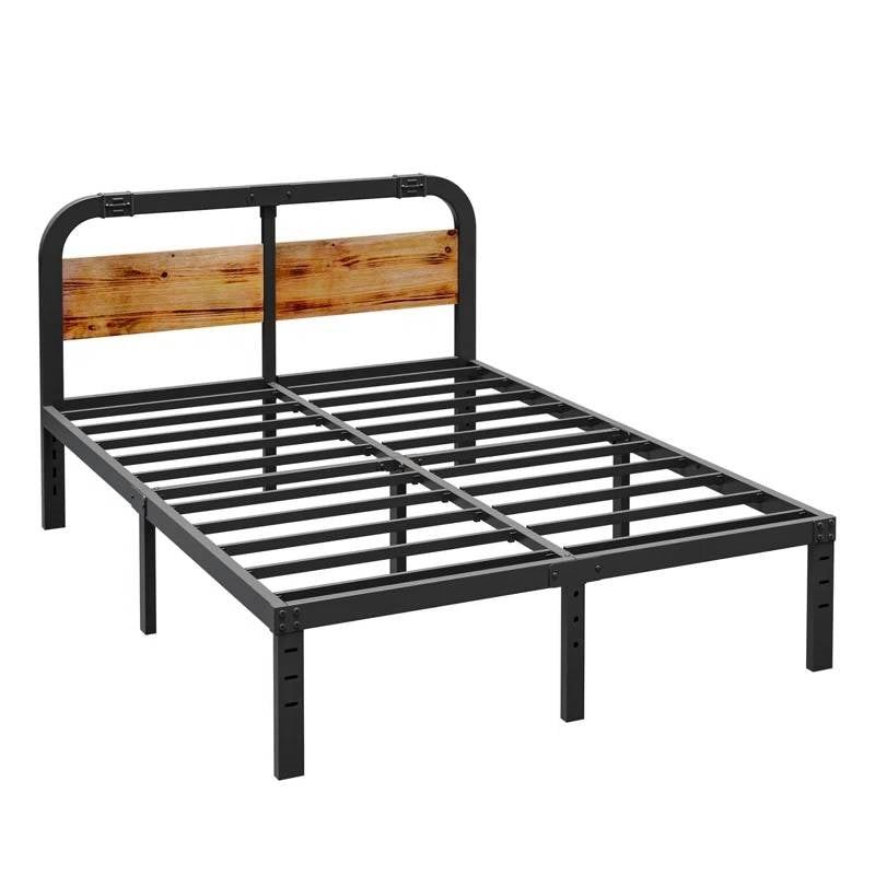 Queen Heavy Duty Black Metal Bed Frame with Solid Pine Headboard – view 3