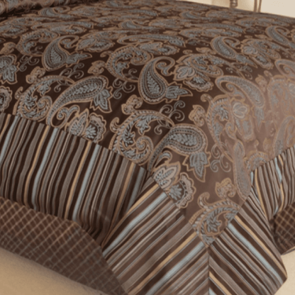Brown and Blue Paisley Striped Comforter Set with Zipper Cover – view 2