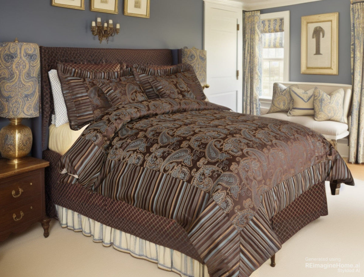 Brown and Blue Paisley Striped Comforter Set with Zipper Cover – view 5