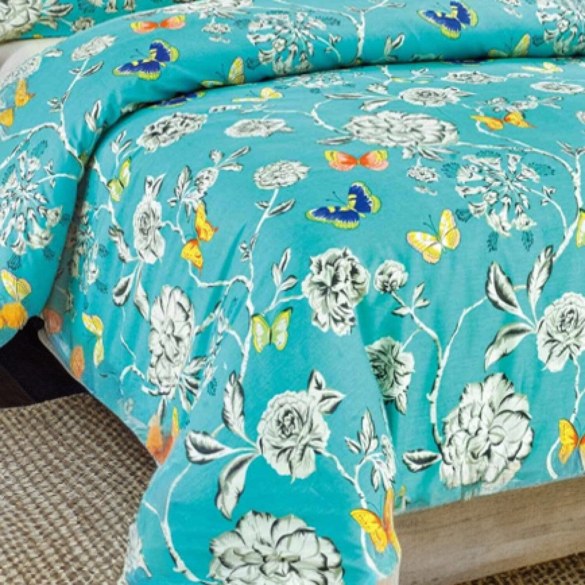 Butterfly Wonderland Aqua Floral Cotton Duvet Cover Set – view 5