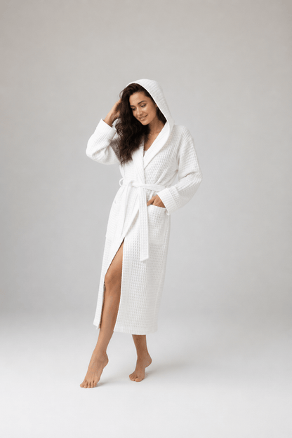 Turkish Cotton Waffle Weave Hooded Bathrobe, Unisex Spa Robe – view 8