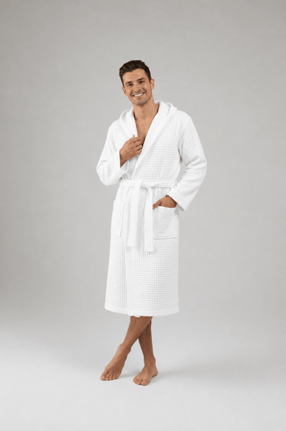 Turkish Cotton Waffle Weave Hooded Bathrobe, Unisex Spa Robe – view 9