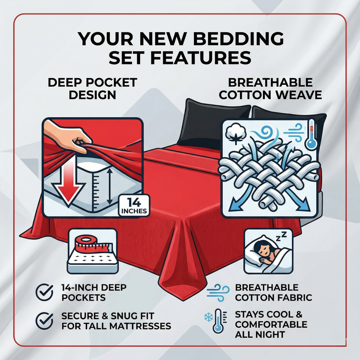 Red and Black 100% Cotton Sheet Set for Modern Bedding – view 3