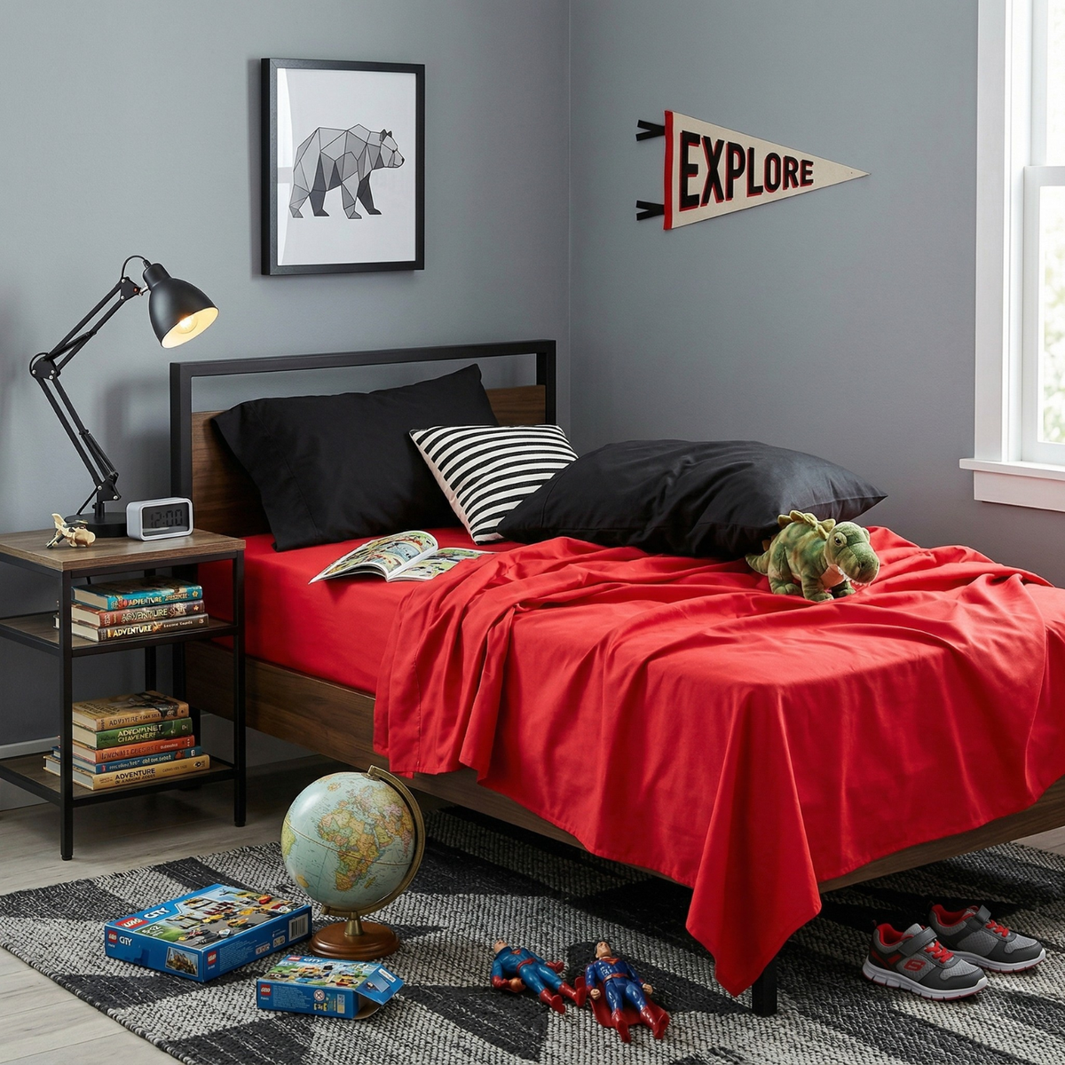 Red and Black 100% Cotton Sheet Set for Modern Bedding – view 6