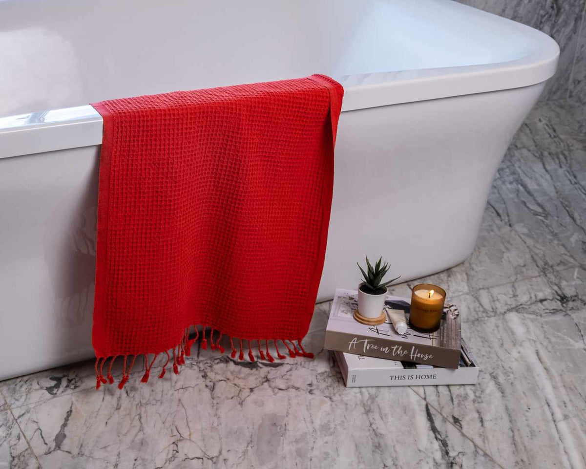 Waffle Weave Organic Cotton Turkish Towel, Stone Washed Bath and Hand – view 29