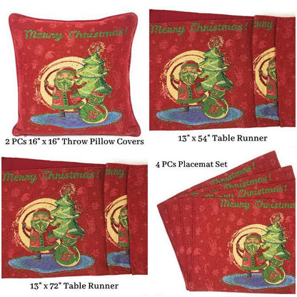 Cotton-Polyester Blend Santa Holiday Table Linen & Pillow Set, 8-Piece