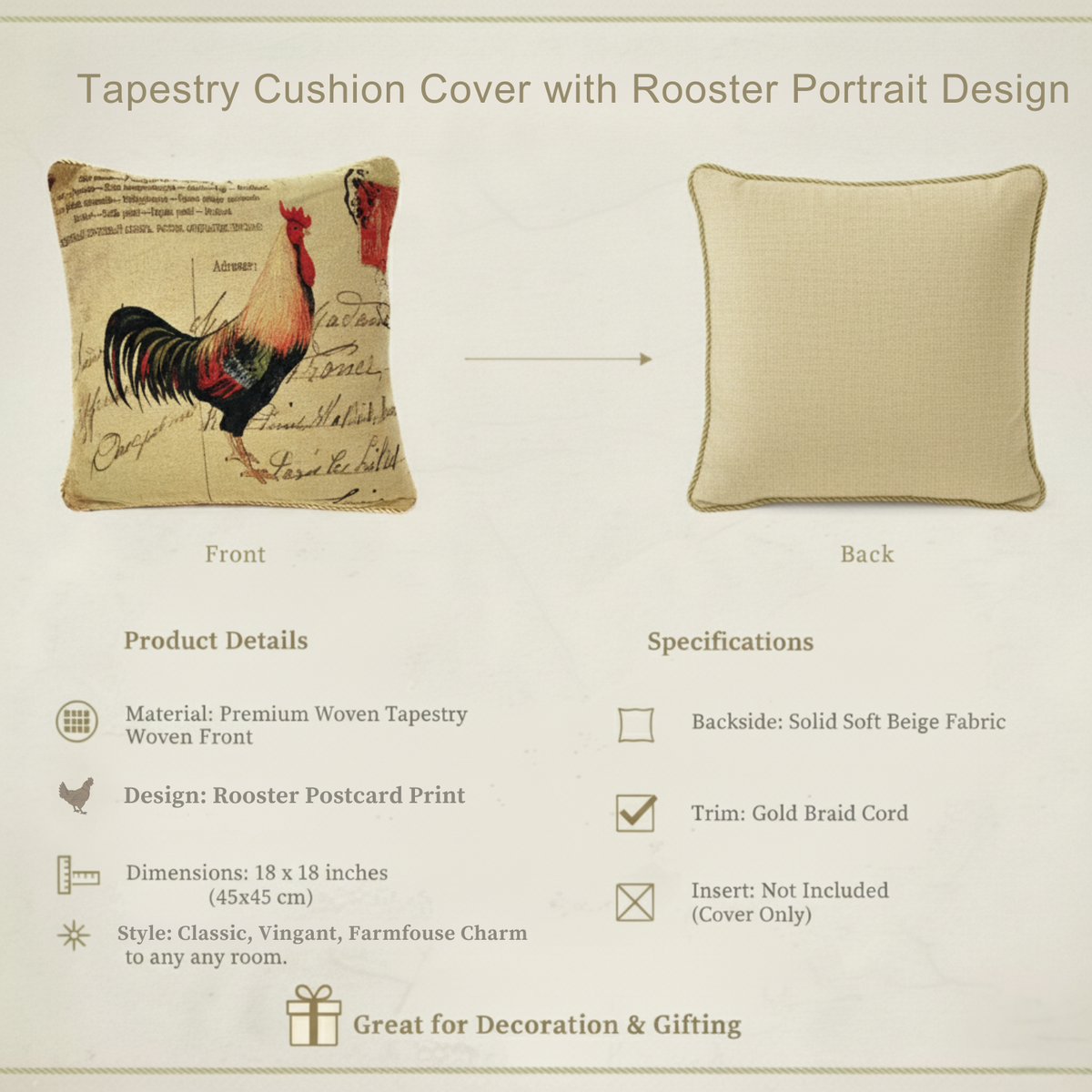 Rooster Postcard European Farmhouse Woven Tapestry Pillow Cover – view 8