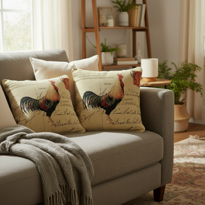 Rooster Postcard European Farmhouse Woven Tapestry Pillow Cover – view 5