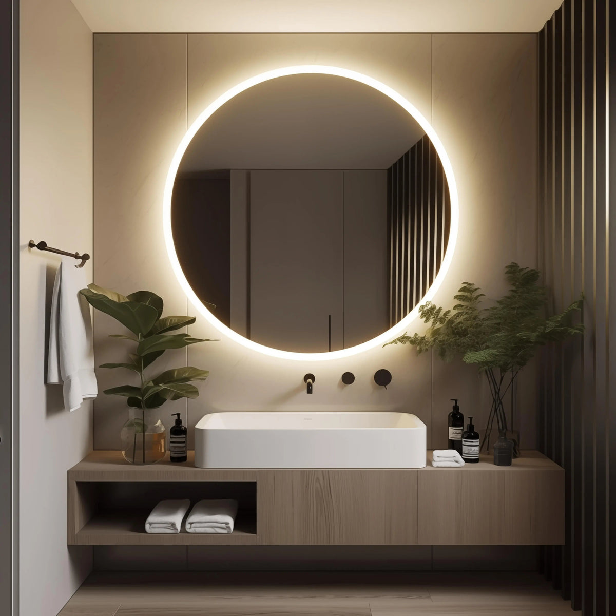Round LED Bathroom Vanity Mirror with Dimmable Lights and Defogger – view 2