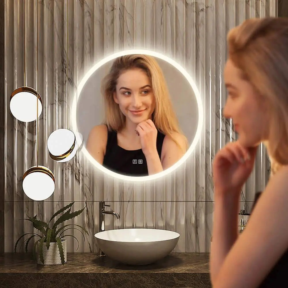 Round LED Bathroom Vanity Mirror with Dimmable Lights and Defogger – view 4