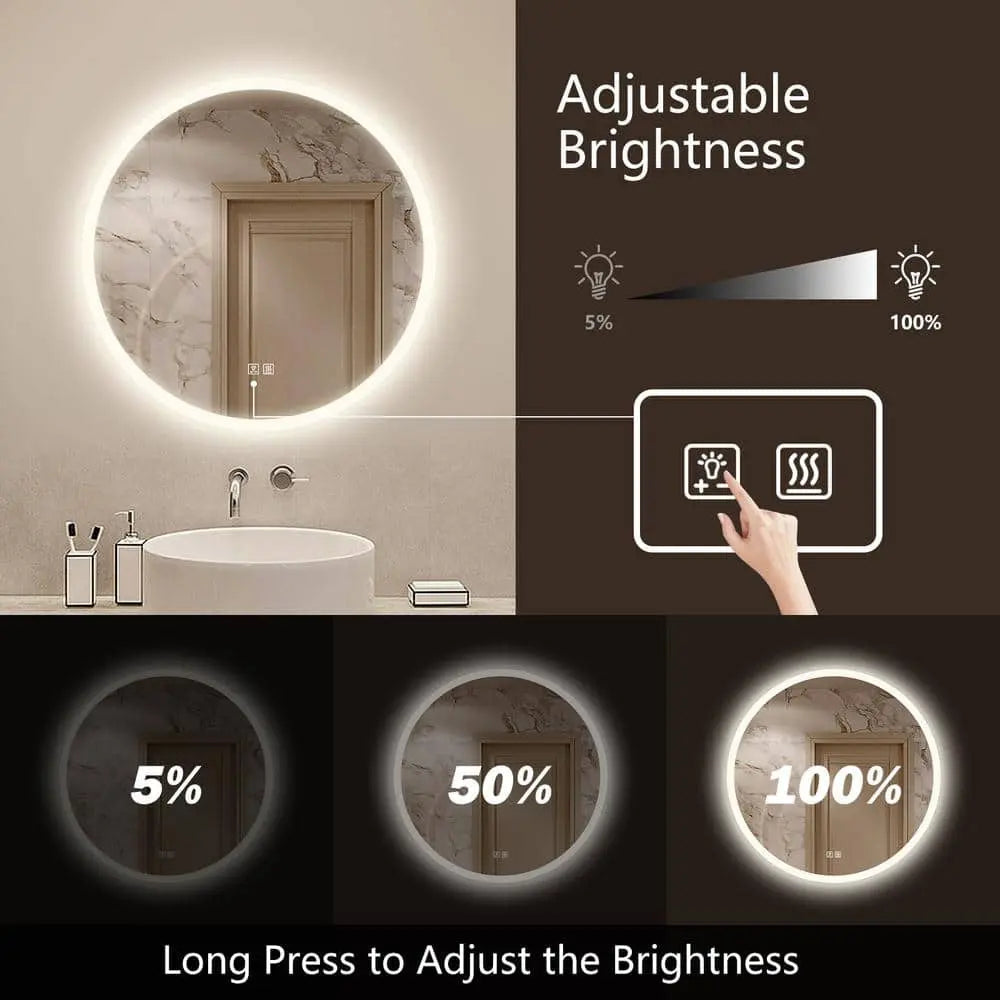 Round LED Bathroom Vanity Mirror with Dimmable Lights and Defogger – view 5