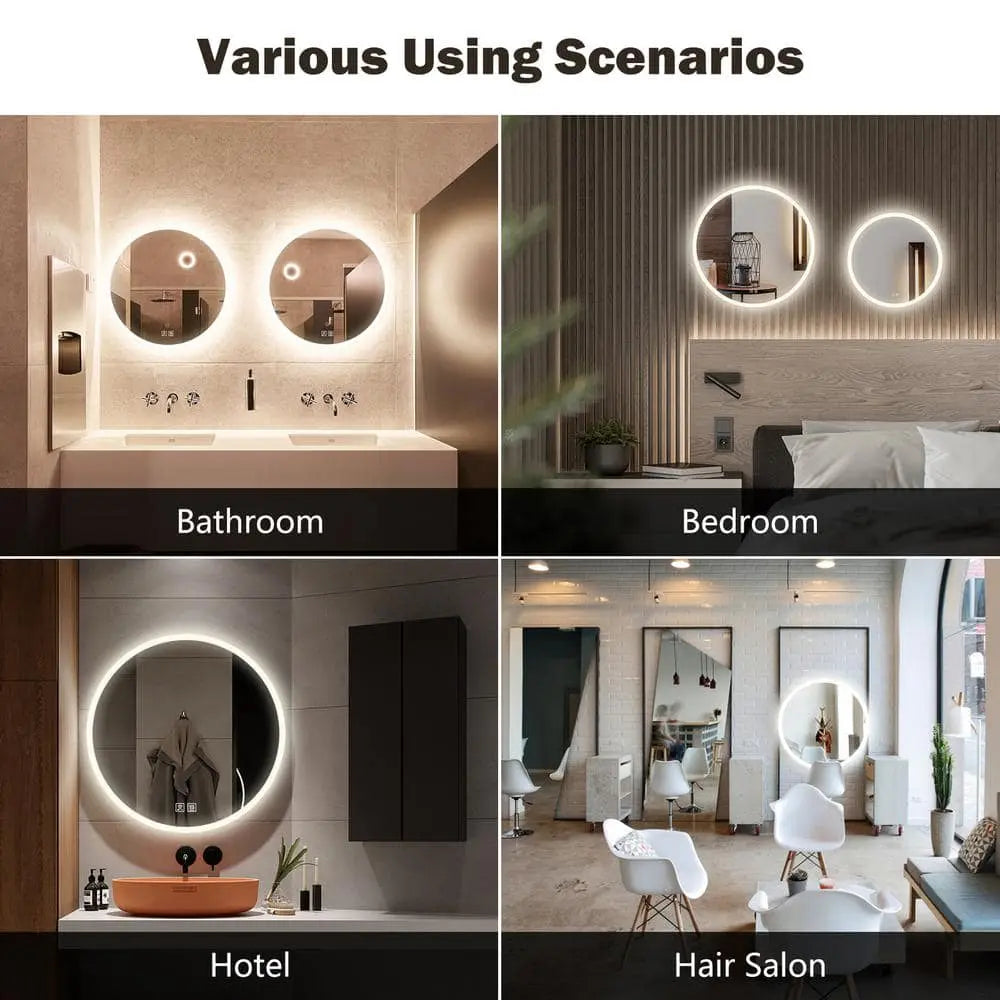 Round LED Bathroom Vanity Mirror with Dimmable Lights and Defogger – view 6