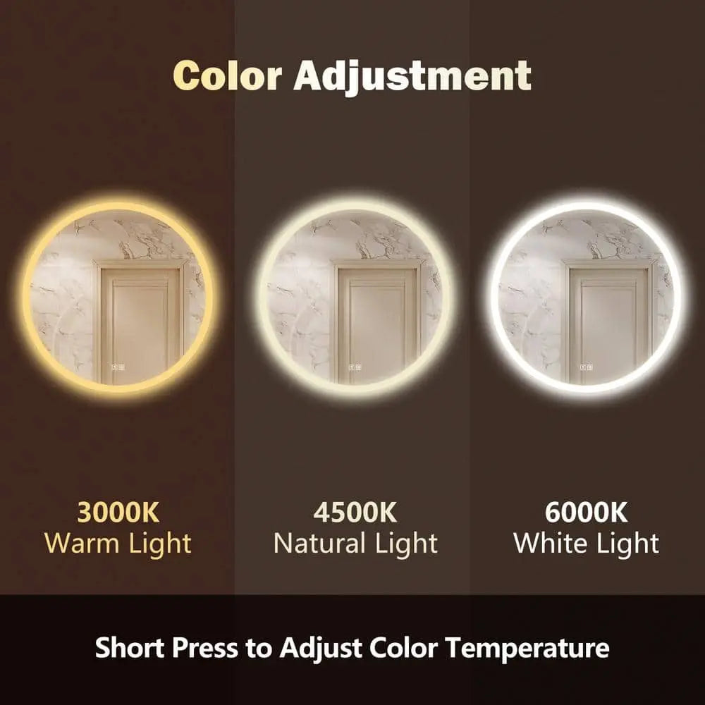 Round LED Bathroom Vanity Mirror with Dimmable Lights and Defogger – view 9