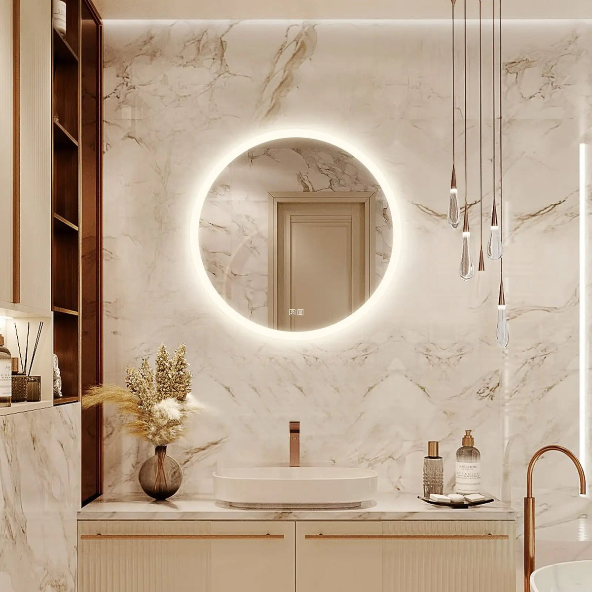 Round LED Bathroom Vanity Mirror with Dimmable Lights and Defogger – view 8