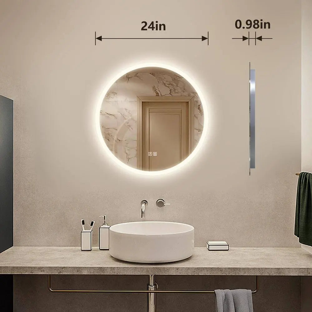 Round LED Bathroom Vanity Mirror with Dimmable Lights and Defogger – view 12