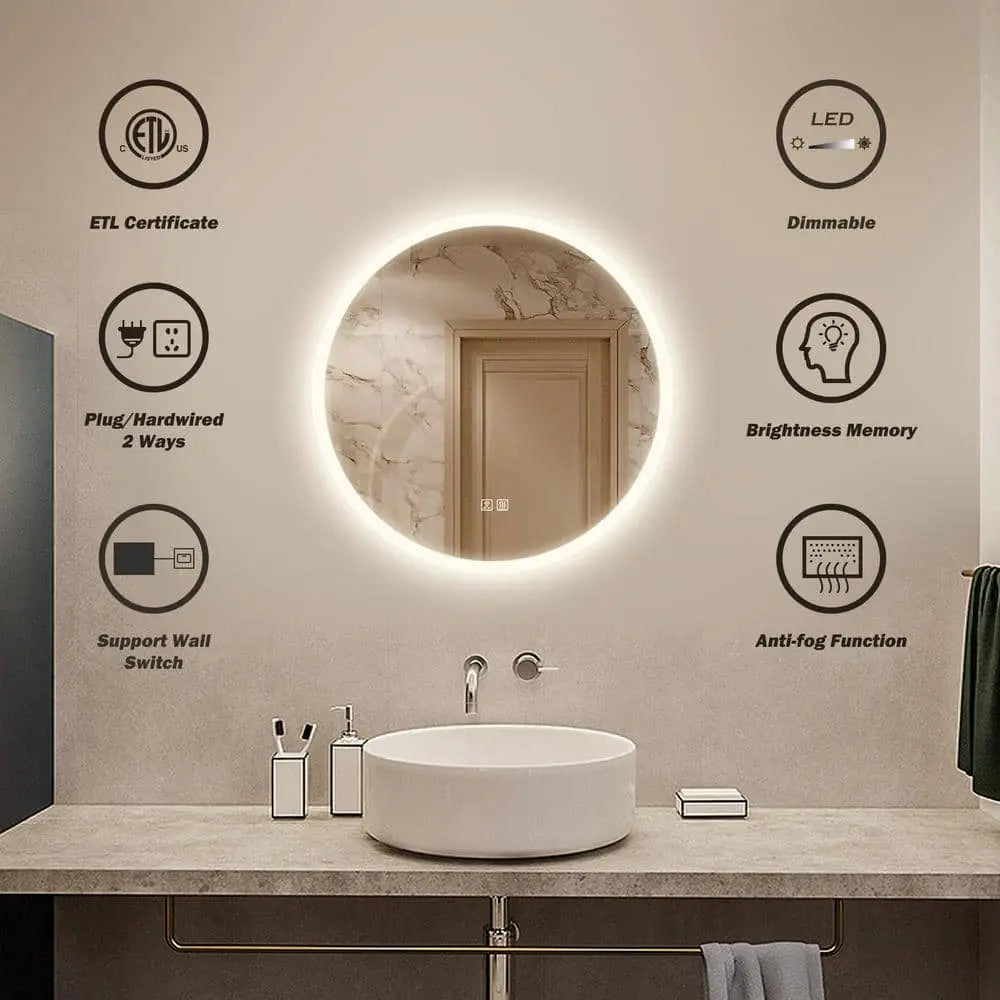 Round LED Bathroom Vanity Mirror with Dimmable Lights and Defogger – view 13