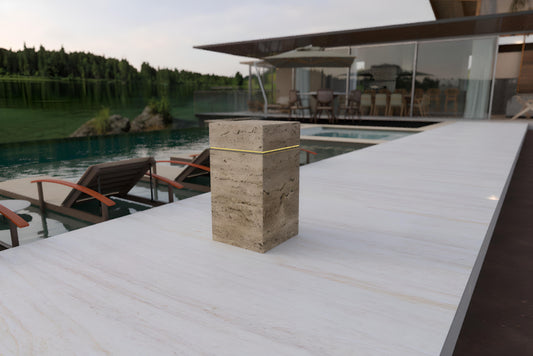 Travertine Marble Side Table with Integrated LED for Outdoor Living