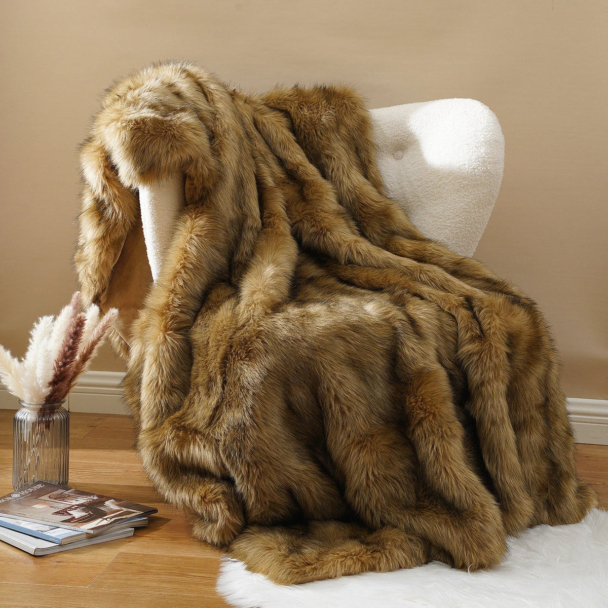 LUX Heavy Grey Faux Fur Throw Blanket with Plush Polyester Back – view 2
