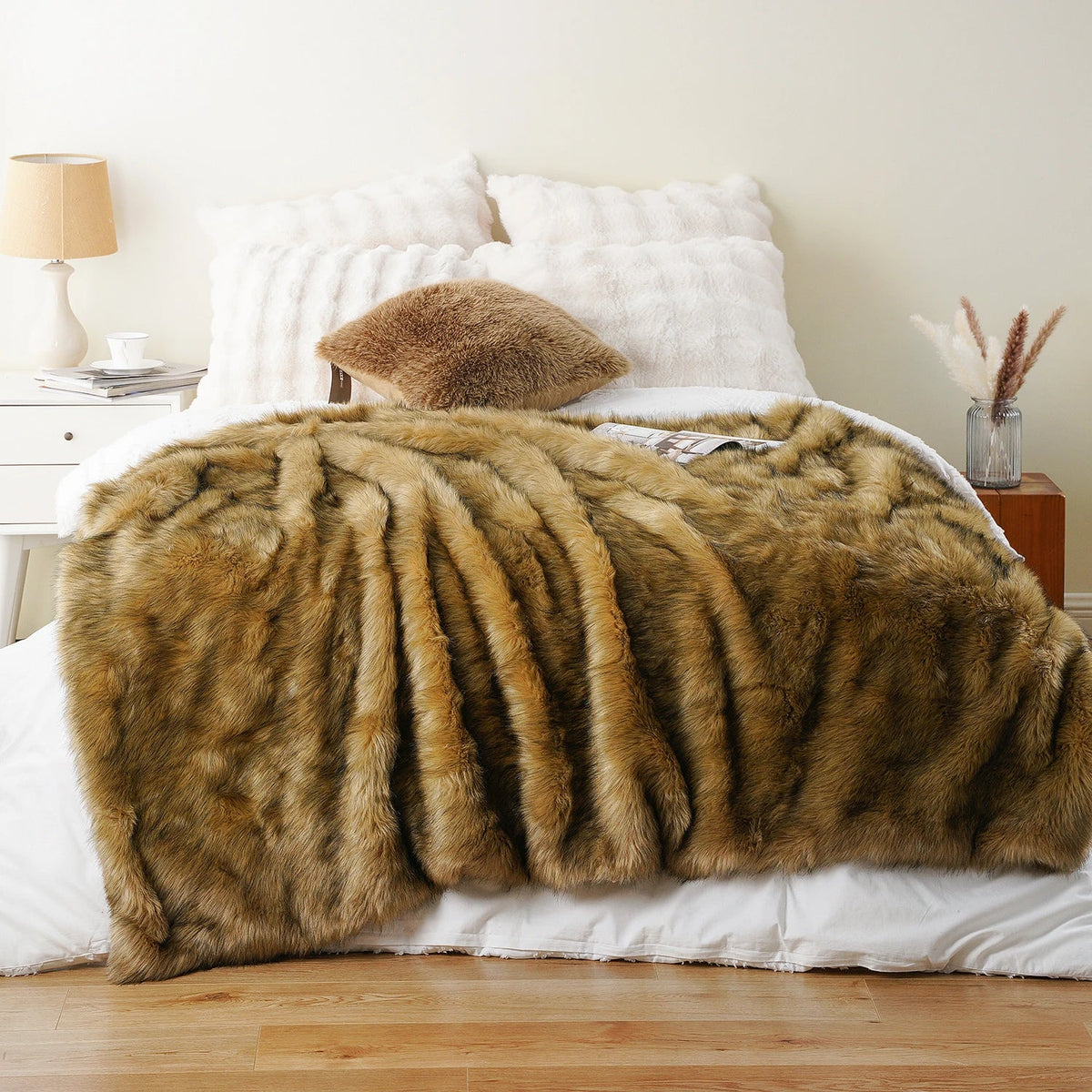 LUX Heavy Grey Faux Fur Throw Blanket with Plush Polyester Back – view 3
